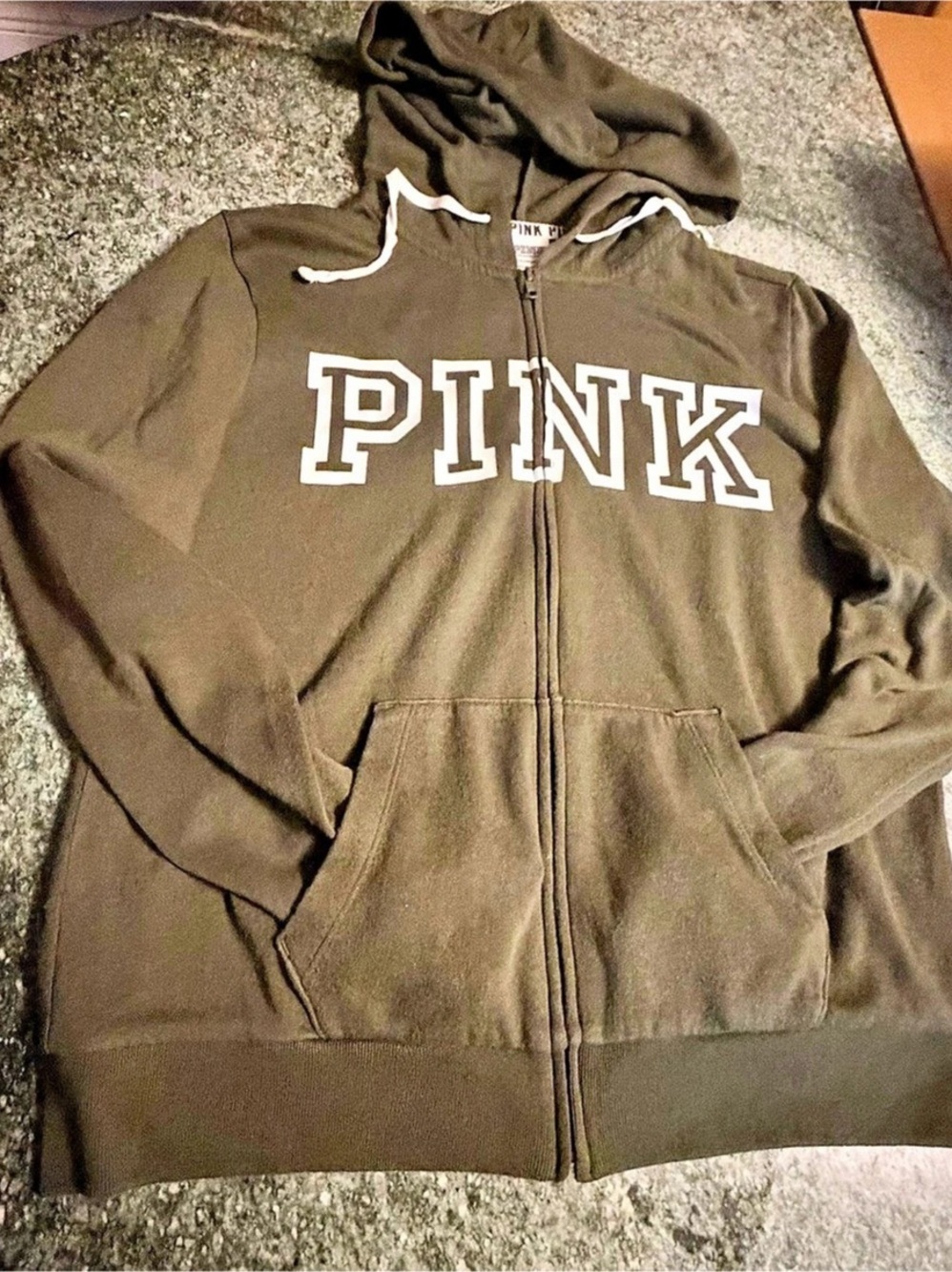 Victoria's Secret PINK Campus Fleece Full-Zip Hoodie Olive Green